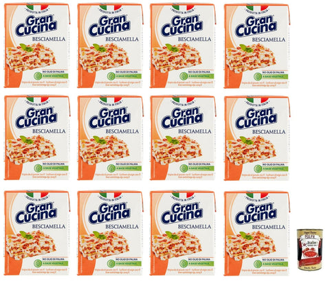 Italian Gourmet E.R. Koch- & Backzutaten 12x Gran Cucina Besciamella,Creme auf Pflanzlicher Basis,Bechamel Sauce zum Kochen Ohne Palmöl 200g + Italian Gourmet Polpa di Pomodoro 400g Dose 8007990000289