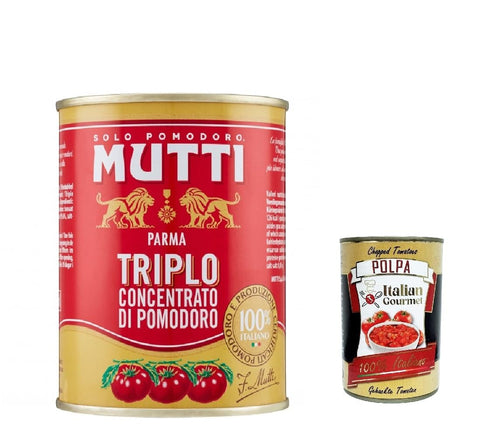 Italian Gourmet E.R. Koch- & Backzutaten 12x Mutti Triplo Concentrato Di Pomodoro, Dreifaches Tomatenkonzentrat, 100% Italienische Tomaten, 400g Dose + Italian Gourmet polpa 400g 8032804040014