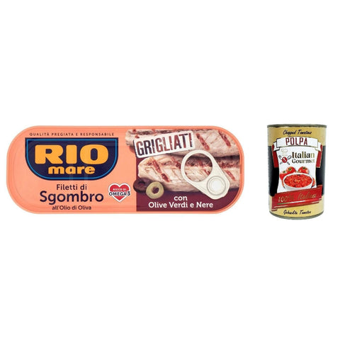 Rio Mare Sgombro gegrillte Makrelenfilets mit grünen, schwarzen Oliven 12x120g Original italienisch Feinkost