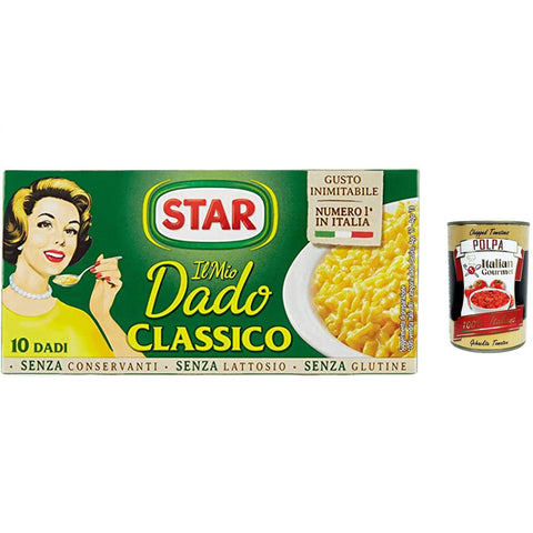 Star Il Mio Dado classico, reich an Geschmack, Gemüse und nativem Olivenöl extra, 10 Bouillon-Würfel, 100 g, ohne Konservierungsstoffe, laktosefrei und glutenfrei 24x Original italienisch inkl. Italian Gourmet Polpa 400g