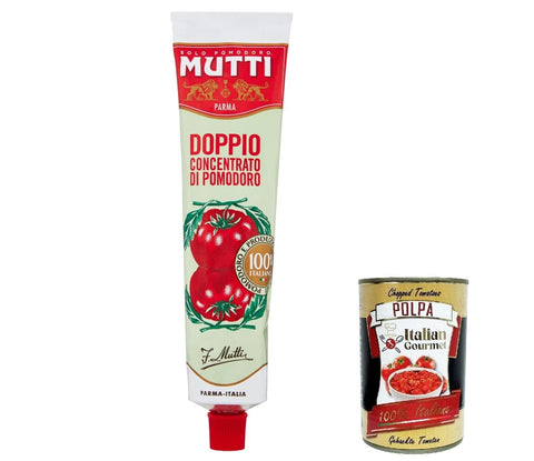 Italian Gourmet E.R. Koch- & Backzutaten 3x Mutti Doppio Concentrato di Pomodoro, Doppeltes Tomatenkonzentrat,100% Italienische Tomate,130g Tube + Italian Gourmet Polpa di Pomodoro 400g Dose 8032804040014