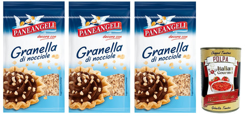 Paneangeli Granella di Nocciole,Haselnusskorn,gebrauchsfertige Haselnüsse zum Anreichern und Dekorieren von Desserts 50g 3x Original italienisch inkl. Italian Gourmet Polpa di Pomodoro 400g Dose
