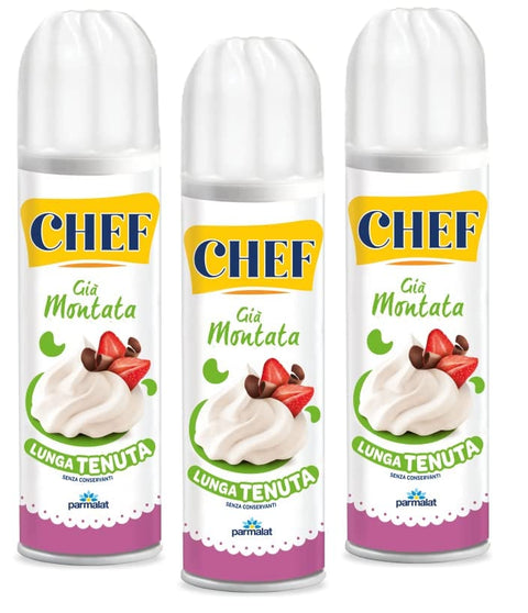 Parmalat Chef Panna Süßwaren Produkt auf Basis von Sahne Creme-Spray Sprühdose 250g,Schlagsahne Frei von Konservierungsstoffen 3x Original italienisch inkl. Italian Gourmet Polpa 400g Dose