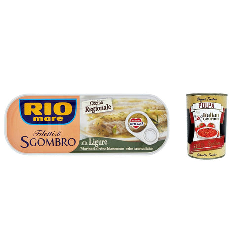 Rio Mare Filetti di Sgombro alla Ligure Makrelenfilets in Weißwein mariniert mit aromatischen Kräutern reich an Omega 3 3x 120g inkl. Italian Gourmet polpa 400g Original italienisch
