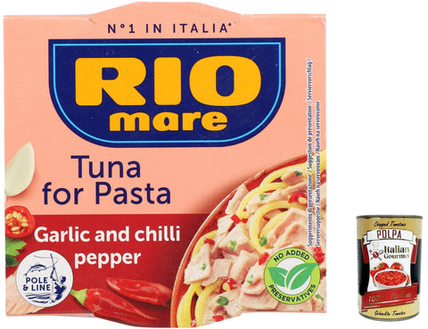 Italian Gourmet E.R. Koch- & Backzutaten 3x Rio Mare Per Pasta Aglio e peperoncino Thunfisch in Olivenöl mit Knoblauch und Chili 160g + Italian Gourmet polpa 400g 8032804040014