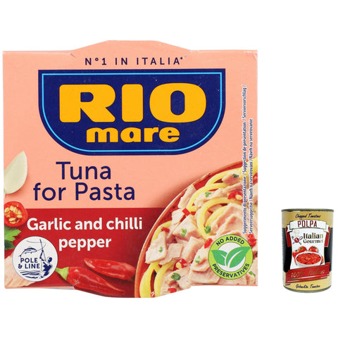 Rio Mare Per Pasta Aglio e peperoncino Thunfisch in Olivenöl mit Knoblauch und Chili 160g 3x Original italienisch inkl. Italian Gourmet Polpa 400g