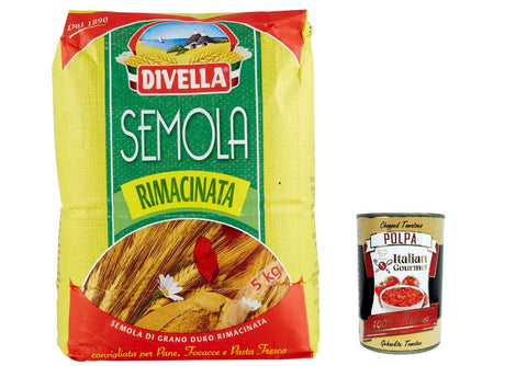 Divella Semola Di Grano Duro Rimacinata Hartweizengries 5x 5kg inkl. Italian Gourmet polpa 400g Original italienisch