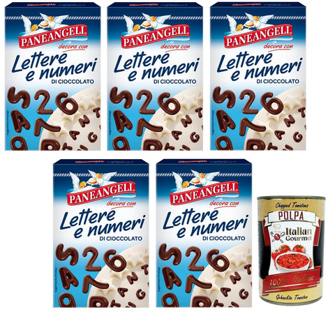 Paneangeli Lettere e Numeri di Cioccolato, Buchstaben und Zahlen aus Schokolade zum Dekorieren von Desserts 5x60g Original italienisch Getränk