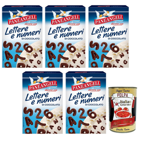 Paneangeli Lettere e Numeri di Cioccolato, Buchstaben und Zahlen aus Schokolade zum Dekorieren von Desserts 5x60g Original italienisch Getränk