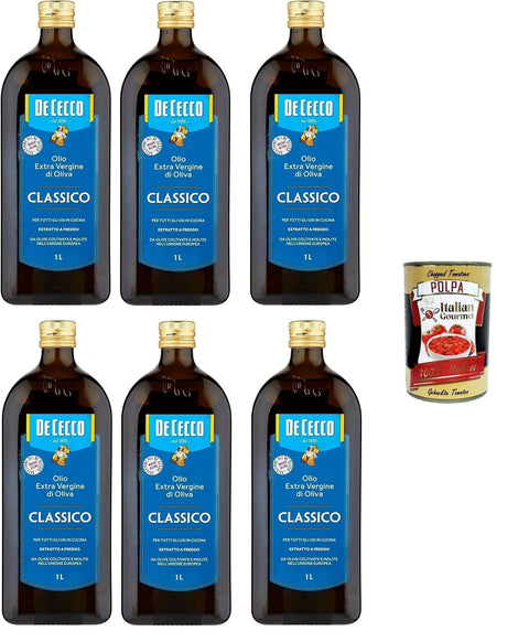 Italian Gourmet E.R. Koch- & Backzutaten 6x De Cecco Classico Natives Olivenöl Extra Olio Extra Vergine 1 Lt nativ + 1x Italian Gourmet Polpa 8032804040014