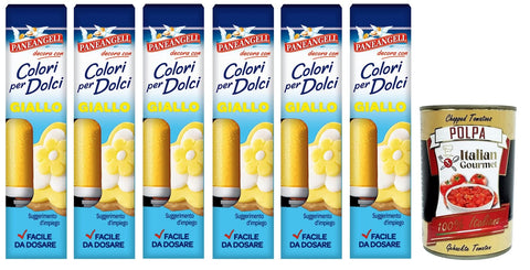 Paneangeli Colori per Dolci Giallo, Gelber Gel Farbstoff,10g 6x Original italienisch inkl. Italian Gourmet Polpa di Pomodoro 400g Dose