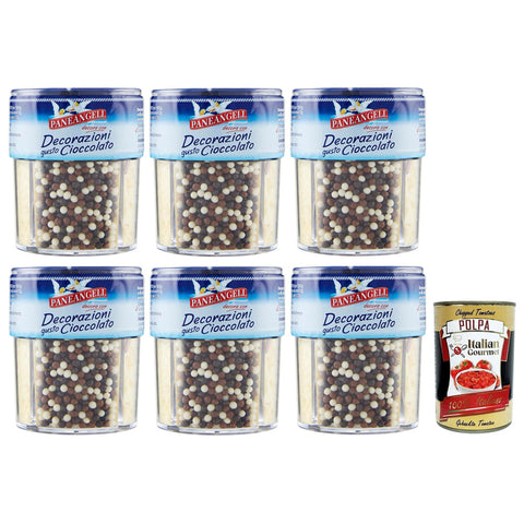 Paneangeli Decorazioni al gusto Cioccolato,Dekorationen für Dessert mit Schokoladengeschmack,Wiederverschließbare Packung mit 70g 6x Original italienisch inkl. Italian Gourmet Polpa di Pomodoro 400g Dose