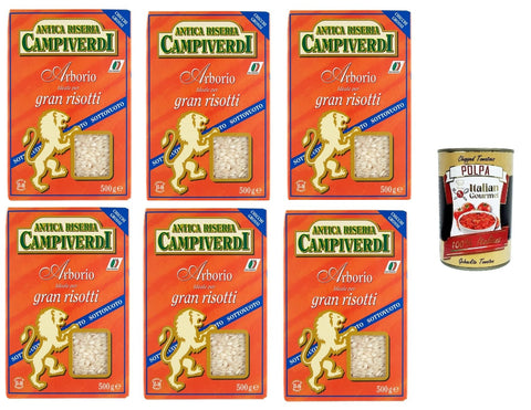 Italian Gourmet E.R. Koch- & Backzutaten Antica Riseria Campiverdi- Riso Arborio Ideal für tolle Risottos 6x500gr + Italian Gourmet polpa 400g 8032804040014