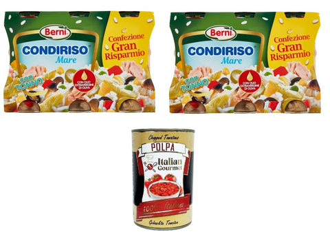 Italian Gourmet E.R. Koch- & Backzutaten Berni Condiriso Di Mare Con Tonno Berni Seafood Condiriso mit Thunfisch und extra natives Olivenöl 6x 285gr + Italian Gourmet polpa 400g 8032804040014