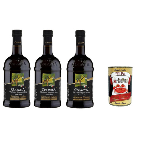 Colavita Olio Extra Vergine Di Oliva Selezione Italiana 3x 500ml, Natives Olivenöl extra 100% italienisch Original italienisch inkl. Italian Gourmet Polpa 400g