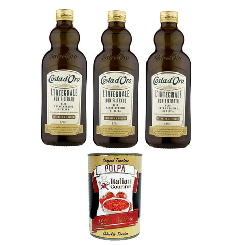 Costa D'oro l'Integrale Vollkorn natürliches ungefiltertes natives Olivenöl extra 3x 750 ml inkl. Italian Gourmet polpa 400g Original italienisch