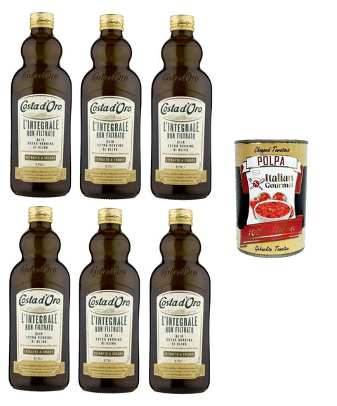 Costa D'oro l'Integrale Vollkorn natürliches ungefiltertes natives Olivenöl extra 6x 750 ml inkl. Italian Gourmet polpa 400g Original italienisch
