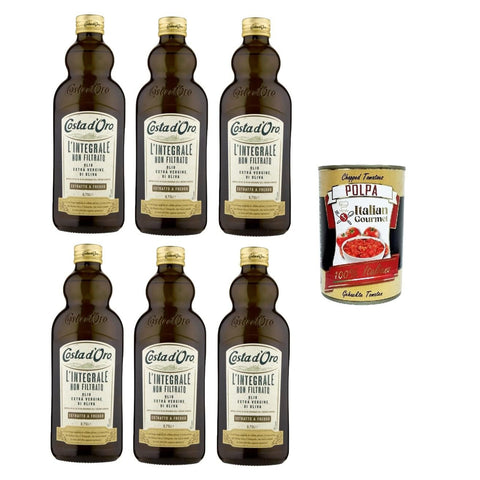 Costa D'oro l'Integrale Vollkorn natürliches ungefiltertes natives Olivenöl extra 6x 750 ml inkl. Italian Gourmet polpa 400g Original italienisch