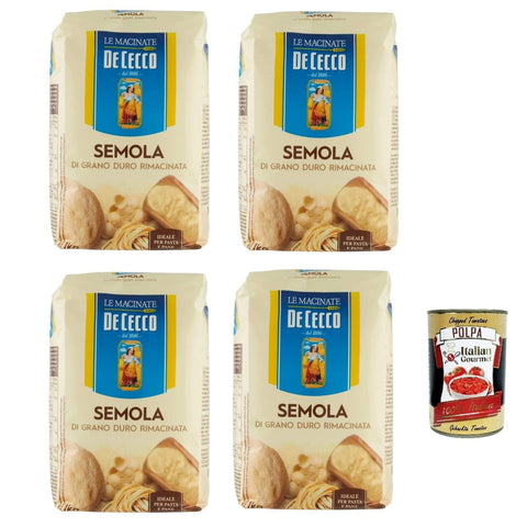 DE CECCO Hartweizengrieß - Semola di grano duro rimacinata, Grieß durum 4x 1kg Original italienisch inkl. Italian Gourmet Polpa 400g