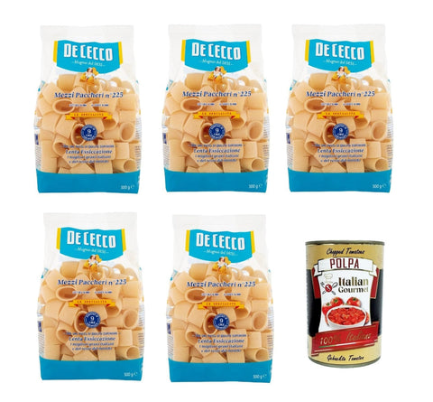 Italian Gourmet E.R. Koch- & Backzutaten De Cecco Le Specialità Mezzi Paccheri N°225, 100% Italienisch Pasta Nudeln 5x 500g + Italian Gourmet Polpa 400g 8032804040014