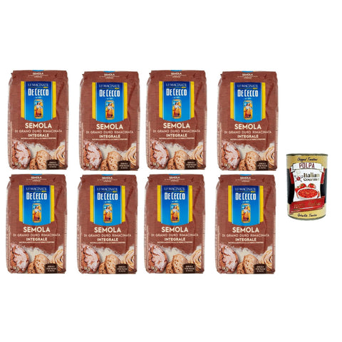 De Cecco Semola di Grano Duro Integrale Vollkorn Hartweizengrieß 8x 1Kg ideal für Pasta und Brot Original italienisch inkl. Italian Gourmet Polpa 400g