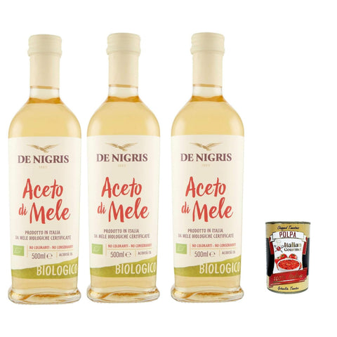 De Nigris Aceto di Mele, essig Apfelessig, Keine Farbstoffe - keine Konservierungsstoffe, Säuregehalt 5 % 3x 500 ml inkl. Italian Gourmet polpa 400g Original italienisch