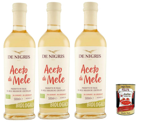 Italian Gourmet E.R. Koch- & Backzutaten De Nigris Aceto di Mele, essig Apfelessig, Keine Farbstoffe – keine Konservierungsstoffe, Säuregehalt 5 %, 3x 500 ml + Italian Gourmet polpa 400g 8032804040014