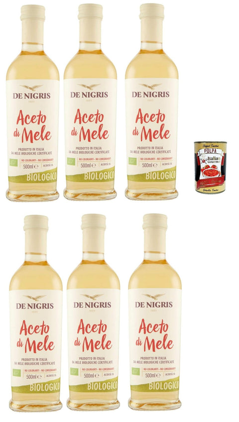 De Nigris Aceto di Mele, essig Apfelessig, Keine Farbstoffe - keine Konservierungsstoffe, Säuregehalt 5 % 6x 500 ml inkl. Italian Gourmet polpa 400g Original italienisch