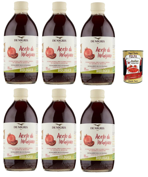 De Nigris Aceto di Melograno con madre naturale, Granatapfelessig, 100% Granatapfel 6x 500ml inkl. Italian Gourmet Polpa di Pomodoro 400g Original italienisch