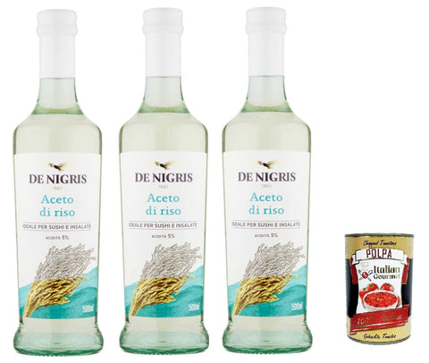 Italian Gourmet E.R. Koch- & Backzutaten De Nigris, Aceto di riso, Reisessig, Ideal zum Würzen von Sushi und Salaten, glutenfrei 3x 500g + Italian Gourmet polpa 400g 8032804040014