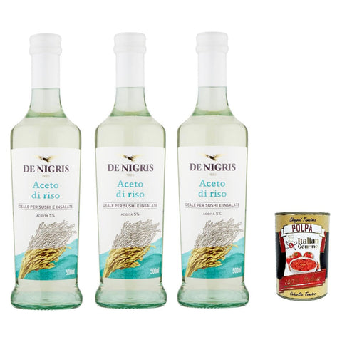 De Nigris Aceto di riso, Reisessig, Ideal zum Würzen von Sushi und Salaten, glutenfrei 3x 500g inkl. Italian Gourmet polpa 400g Original italienisch