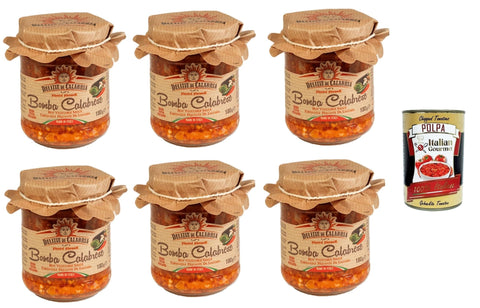 Italian Gourmet E.R. Koch- & Backzutaten Delizia di Calabria, Bomba Calabrese, Italienischer Hot Saucenaufstrich, würziges italienisches Gewürz mit authentischem kalabrischen Chili, Feurige Hot Dip-Salsa 6x 180g + Italian Gourmet polpa 400g 8032804040014