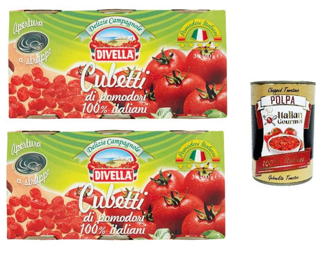 Italian Gourmet E.R. Koch- & Backzutaten Divella Delizie Campagnole Delizie Campagnole Cubetti di pomodoro 100% Italiani Campagnole Delights 100 % italienische Tomatenwürfel 6x 400gr + Italian Gourmet polpa 400gr 8005121210309