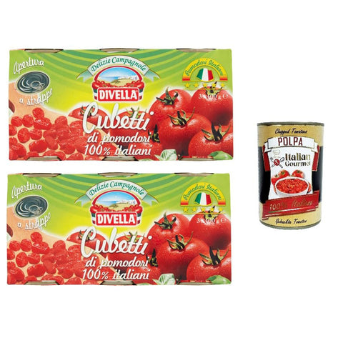 Divella Delizie Campagnole Delizie Campagnole Cubetti di pomodoro 100% Italiani Campagnole Delights 100% Tomatenwürfel 6x 400gr inkl. Italian Gourmet polpa 400gr Original italienisch