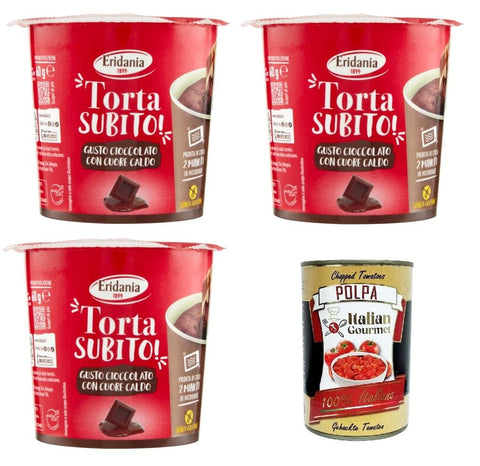 Eridania Torta Subito! Gusto Cioccolato Schokoladengeschmack mit warmer Herznote 3x 60 g Original italienisch inkl. Italian Gourmet Polpa 400g