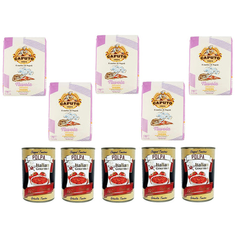 Caputo Farina Molino Nuvola Pizza Napoli Pizzamehl für leichten teig und Fein gehacktes Tomatenmark 5x1kg Original italienisch Zutat