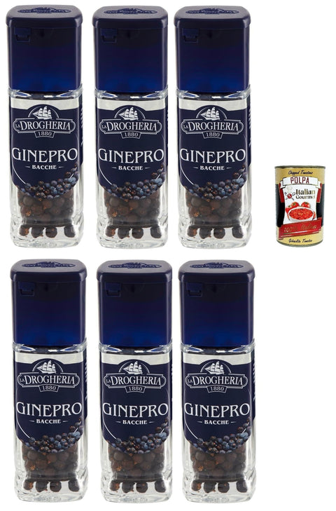 Italian Gourmet E.R. Koch- & Backzutaten La Drogheria, Bacche Di Ginepro, Wacholderbeeren, säuerlicher und kräftiger Geschmack, für Fleisch- und Wildgerichte 6x 35g + Italian Gourmet polpa 400g 8032804040014