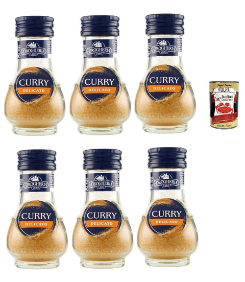 Italian Gourmet E.R. Koch- & Backzutaten La Drogheria Curry Delicato, Gewürzmischung mit kräftigem Geschmack, für traditionelle orientalische Gerichte, 6x 30g + Italian Gourmet polpa 400g 8032804040014