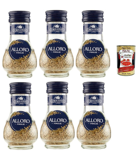 Italian Gourmet E.R. Koch- & Backzutaten La Drogheria Foglio di Alloro, Macinate, Gemahlenes Lorbeerblatt, Ideal zum Marinieren von Fleisch und Spiel, Gewürzen geschmort und geröstet, Hülsenfischsuppen 6x 18 g + Italian Gourmet polpa 400g 8032804040014