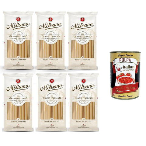 La Molisana Zitoni Napoletani N. 10 Pasta Lenta Lavorazione Teigwaren aus Hartweizengrieß Bronze - Zeichnung 6x 500g inkl. Italian Gourmet Polpa 400g Original italienisch