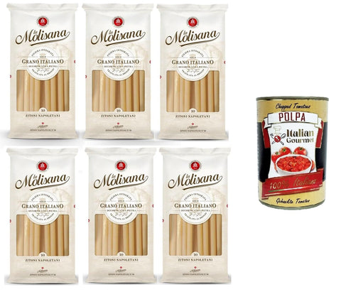 Italian Gourmet E.R. Koch- & Backzutaten La Molisana Zitoni Napoletani N. 10 Pasta Lenta Lavorazione Teigwaren aus Hartweizengrieß Bronze-Zeichnung 6x 500g + Italian Gourmet Polpa 400g 8004690050811