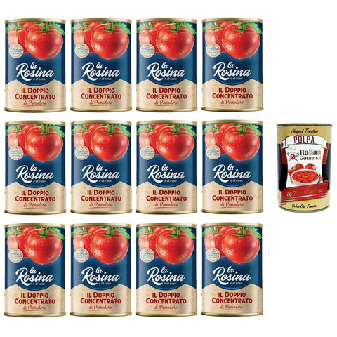La Rosina Doppio Concentrato Di Pomodoro, Doppeltes Tomatenkonzentrat, 100% Tomaten 12x 400g inkl. Italian Gourmet polpa 400g Original italienisch