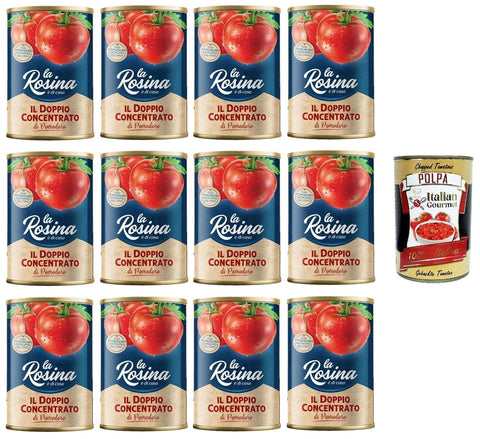 Italian Gourmet E.R. Koch- & Backzutaten La Rosina Doppio Concentrato Di Pomodoro,Doppeltes Tomatenkonzentrat,100% Italienische Tomaten,12x 400g + Italian Gourmet polpa 400g 8011988000663