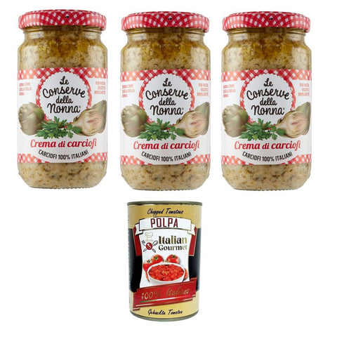 Le Conserve della Nonna Crema di Carciofi Artischockencreme für Nudeln, Reis und Croutons 3x 190gr Original italienisch inkl. Italian Gourmet Polpa 400g
