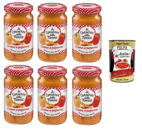 Italian Gourmet E.R. Koch- & Backzutaten Le Conserve della Nonna- Crema di Peperoni Pfeffercreme für Nudeln, Reis und Croutons 6x 190gr + Italian Gourmet polpa 400g 8005360003540