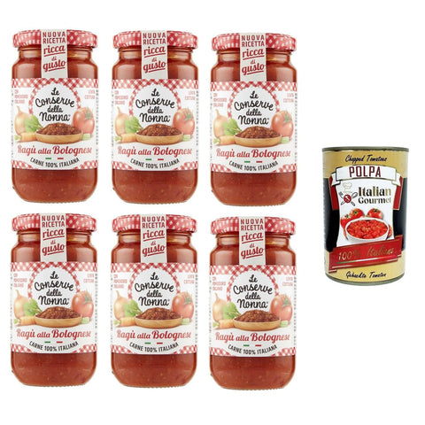 Le Conserve della Nonna Sugo Ragù Alla Bolognese Sauce 6x 190g inkl. Italian Gourmet polpa 400gr Original italienisch