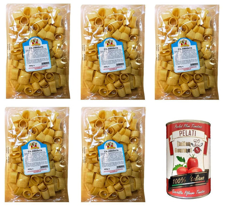 Le Vie del Grano - CALAMARATA Mit Hartweizengrieß stabilisierte Nudeln 5x 400gr inkl. Italian Gourmet pelati 400g Original italienisch