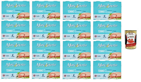 Mare Aperto Tonno al Naturale con un pizzico di sale Natürlicher Thunfisch mit einer Prise Salz 16x 480gr Packung mit 6 80g-Dosen Original italienisch inkl. Italian Gourmet Polpa 400g