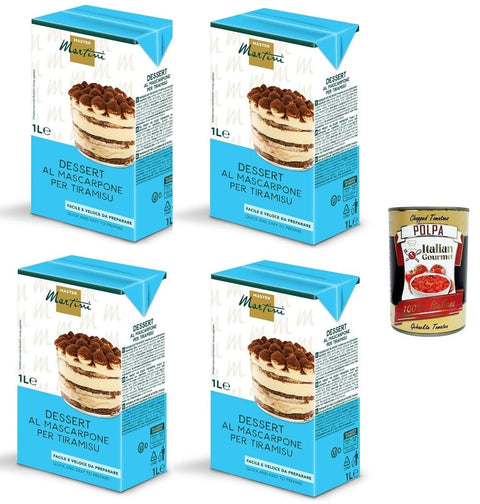 Master Martini- Dessert al Mascarpone per Tiramisù Mascarpone-Dessert für Tiramisu 4x1lt Original italienisch inkl. Italian Gourmet Polpa 400g