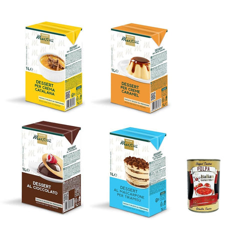 Master Martini Testpaket Basis für das Dessert Crema Catalana. Tiramisu, Crèm Caramel, Schokoladendessert 4x 1lt inkl. Italian Gourmet Polpa 400g Original italienisch